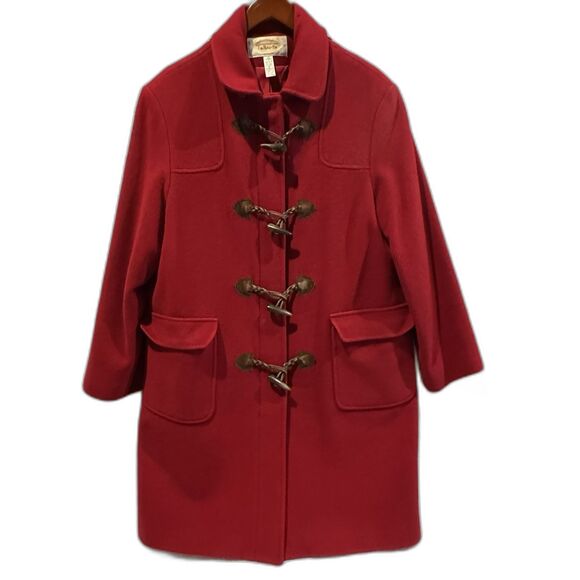 Talbots Womens Red Toggle Duffle Coat Full Zip 100% Wool  Vintage Size 12 Outer - Picture 1 of 10